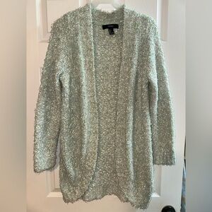 Forever 21 Textured Open-Front Cardigan Shimmery Sage Seafoam Green